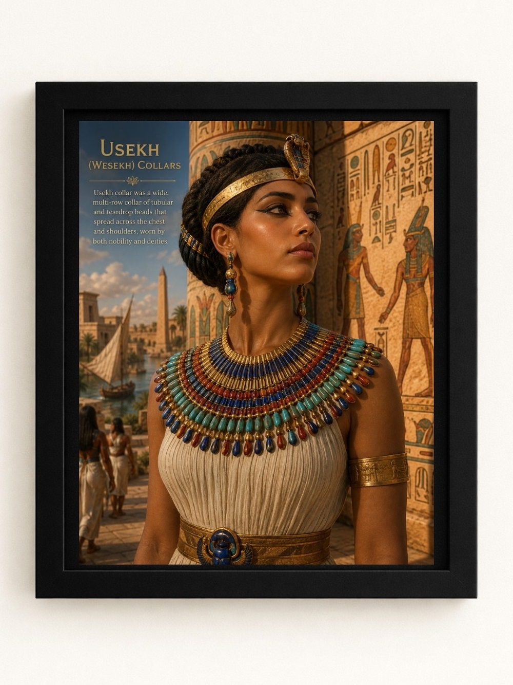 Egyptian-Inspired Multicolor Collar Necklace A.I. Art Print 8x10 Frame